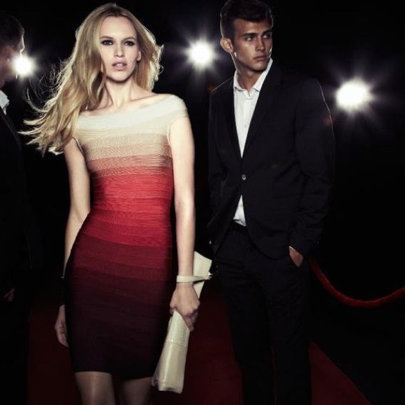 Herve Leger Bridget Ombré red dress size medium Authentic - Picture 3 of 13